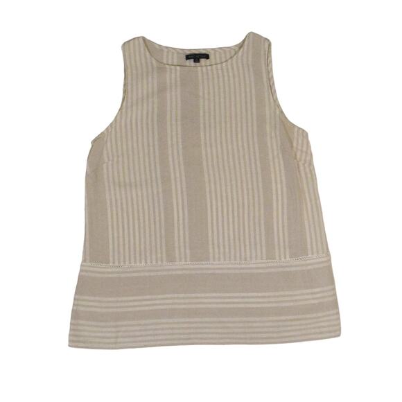 For Cynthia Summer Sleeveless Top Beige/Cream Stripes Linen Cotton Blend Woven M - Picture 1 of 6